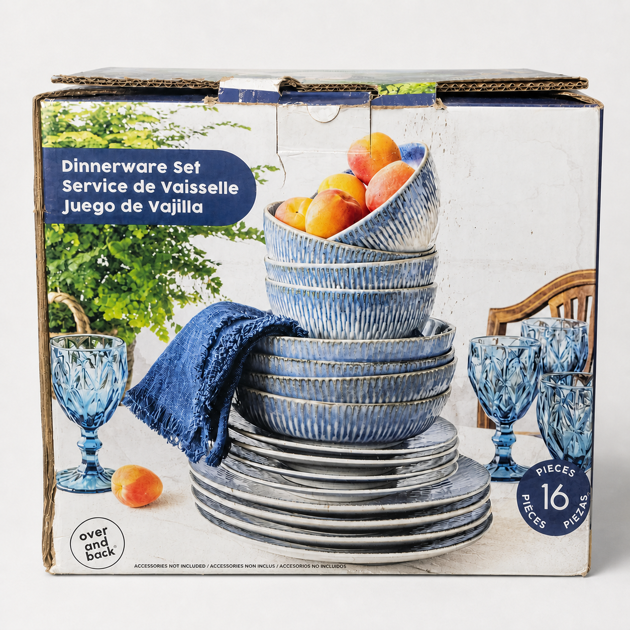 Over and Back blue 16-piece dinnerware set in original box