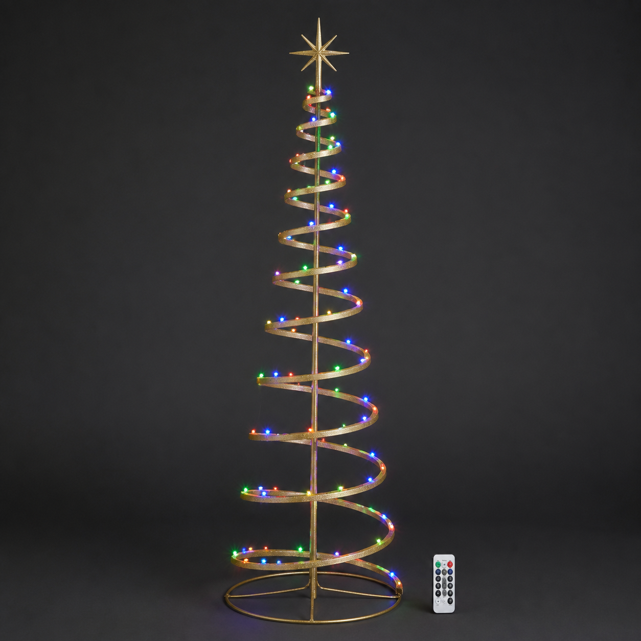 Four-foot gold spiral RGB LED ribbon tree