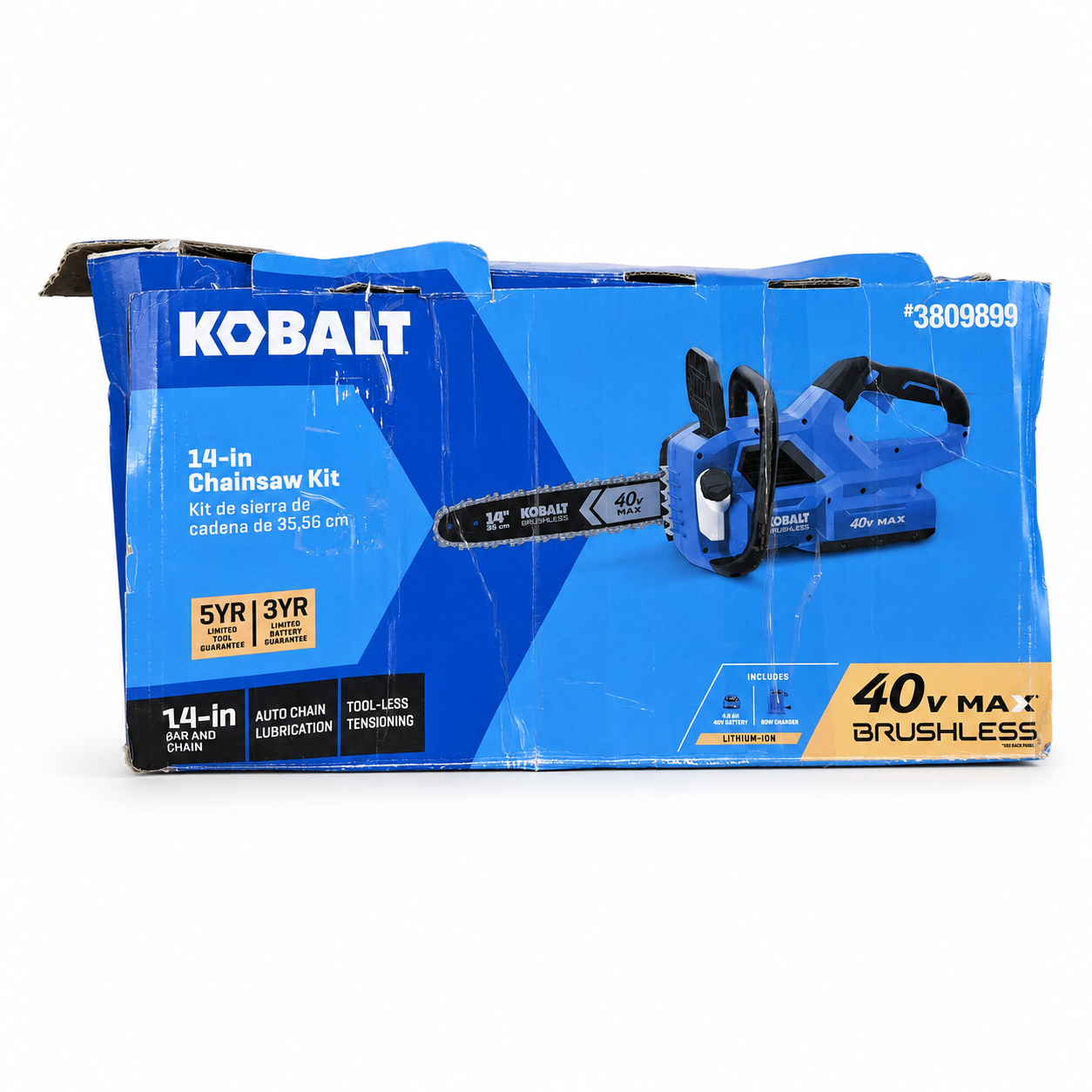 Kobalt 40V Max 14-inch brushless chainsaw kit box