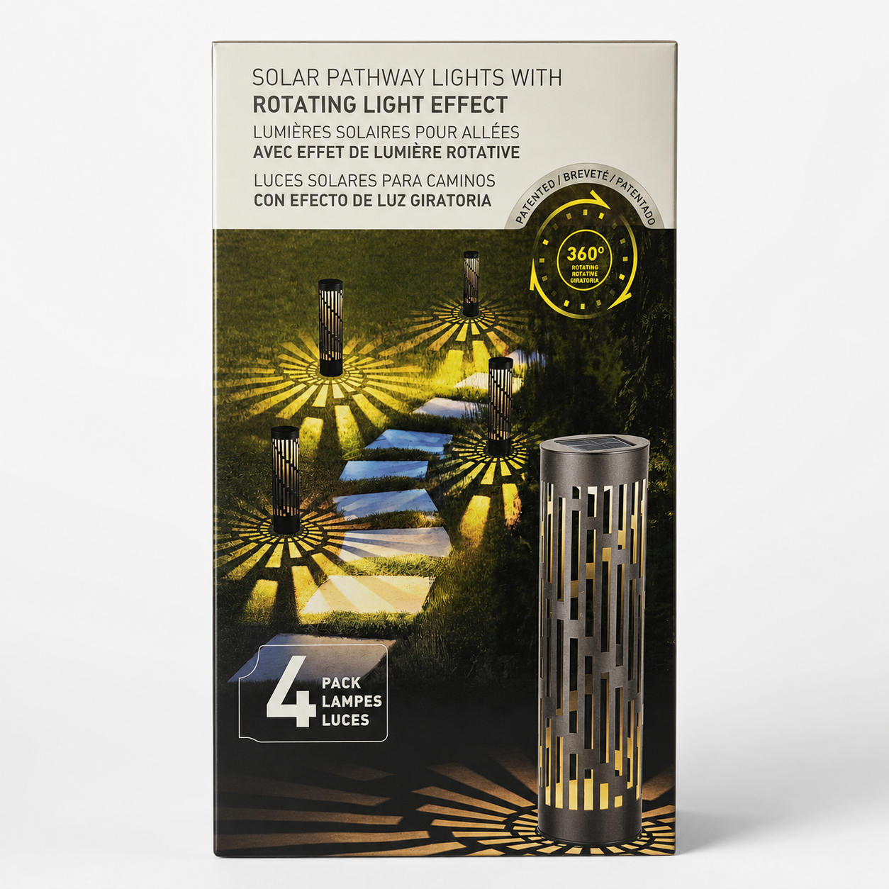 Rotating Solar Bollard Pathway Lights, 4-pack