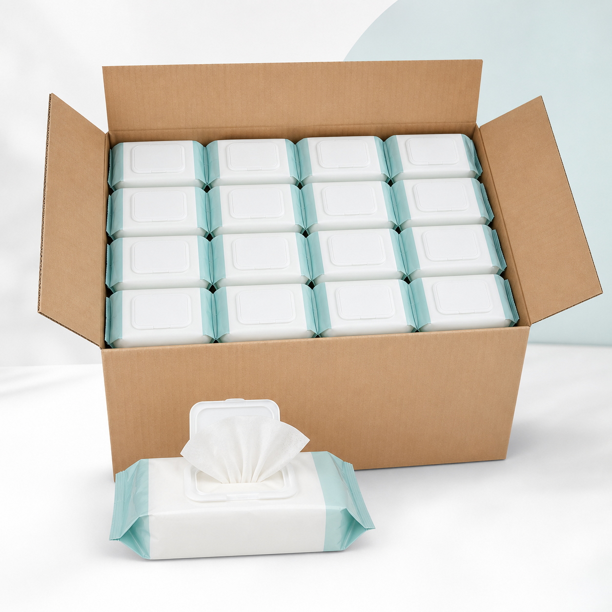 Case of sixteen cotton wipe packs, 1,024 wipes total