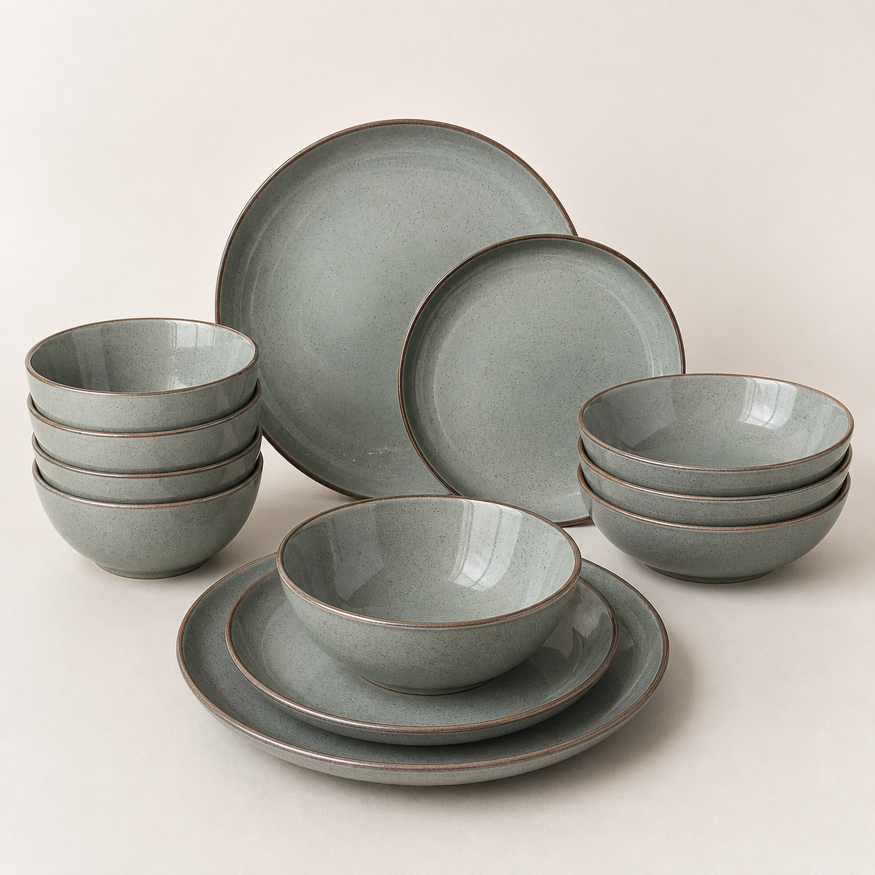 Over & Back Options 16-piece sage stoneware dinnerware set