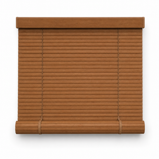 Representative image of 30 by 72 inch woodgrain PVC roll-up shade