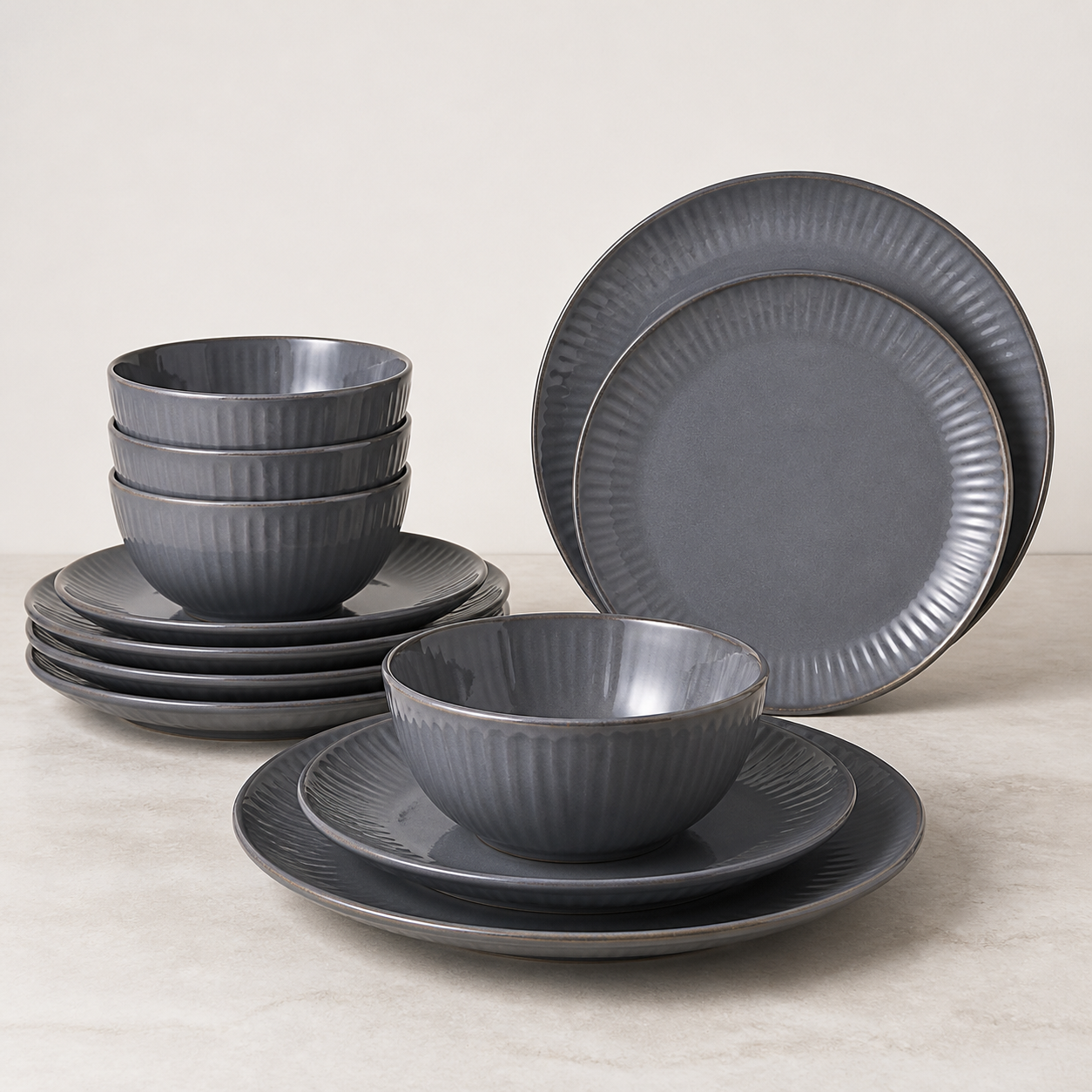 Safdie Casablanca 12-piece gray stoneware dinnerware set, service for four