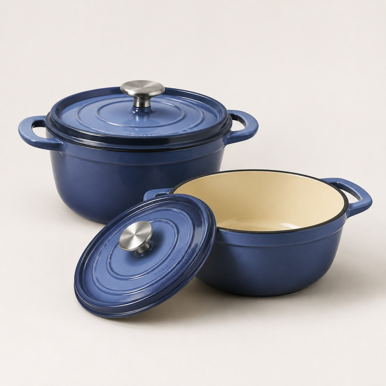 Tramontina denim blue 4-quart and 6-quart enameled Dutch oven set